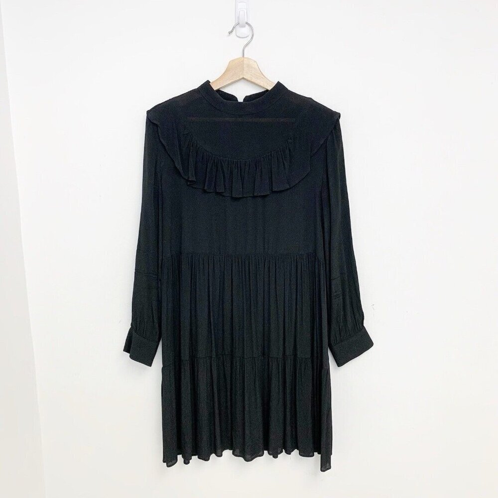 Zara Black Long Sleeve Ruffle Dress  Size Small